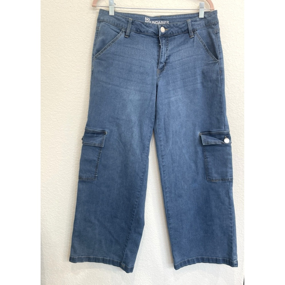 No Boundaries Women's Wide Leg Jeans Size 8 Baggy Denim Carpenter Utility NOBO